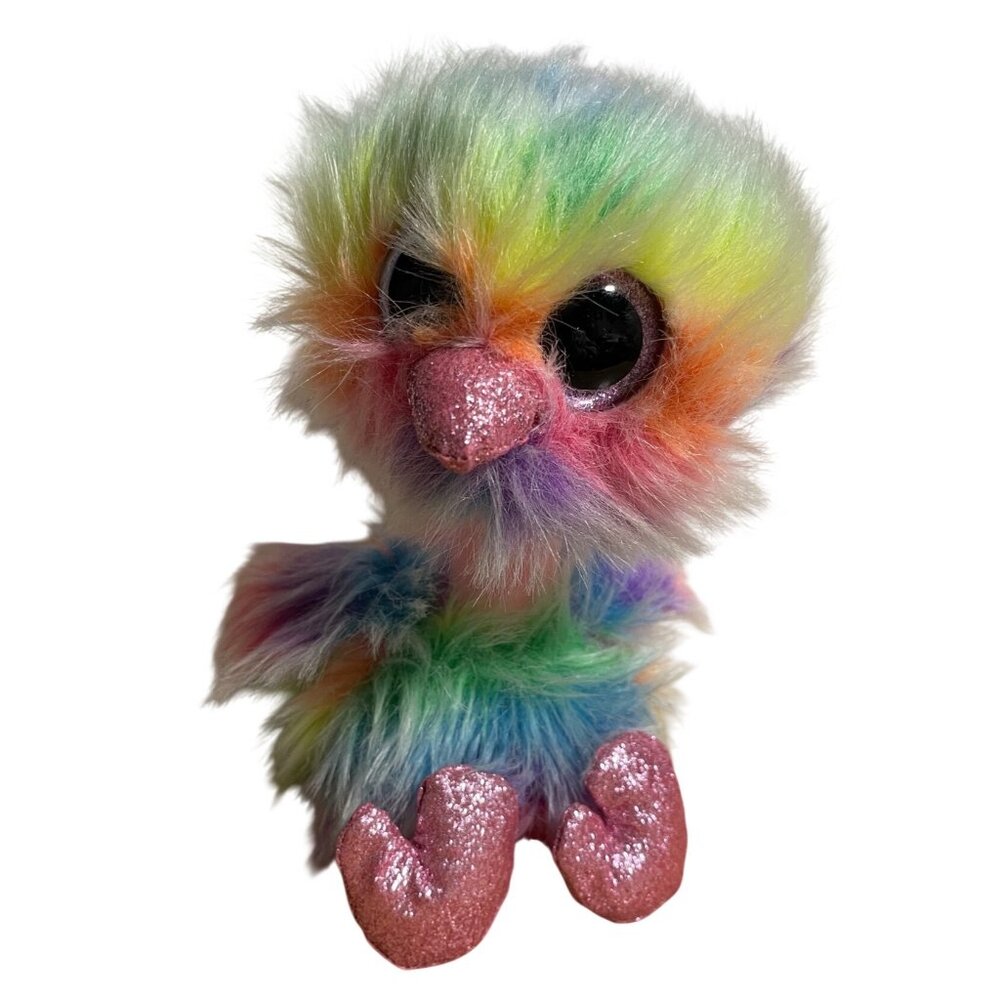 Ty Beanie Boos Asha Rainbow Ostrich Glitter Pink Feet Plush Stuffed Animal 10 In